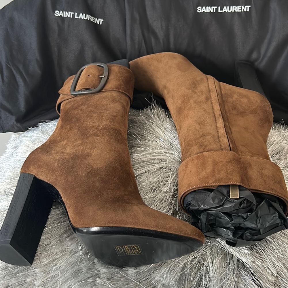 YSL Brown Suede Joplin Boots